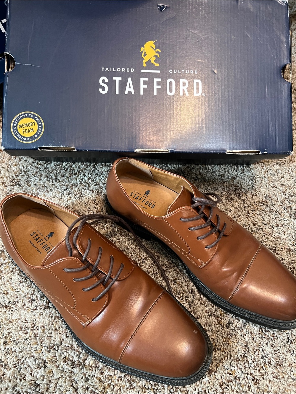 Stafford Men's Tan Leather Cap-Toe Oxford Dress Shoe